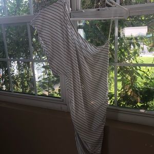 One shoulder white and black striped dress